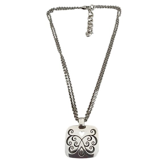 Brighton Double strand Silver Tone Square Filigree Pendant Necklace Multichain - Picture 1 of 6